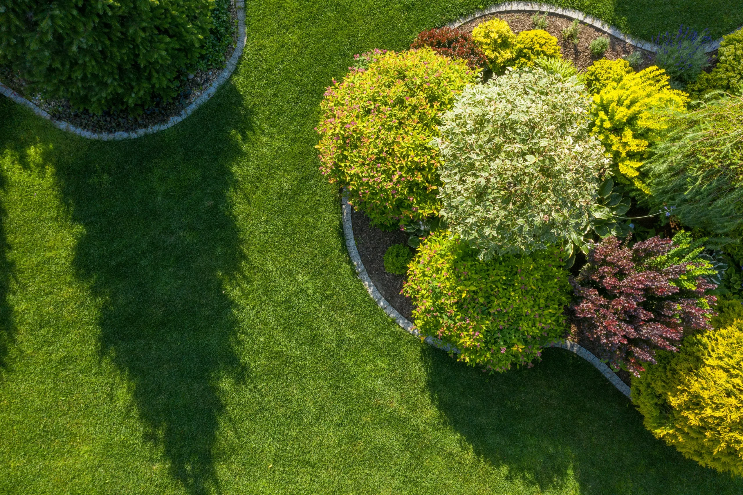 Residential backyard garden aerial view in Connecticut
